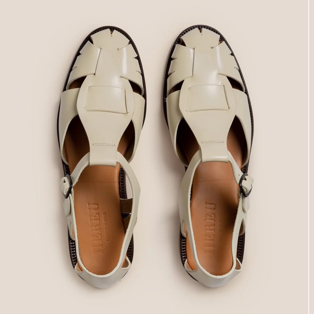 HEREU Pesca Fisherman Leather Sandals Cream